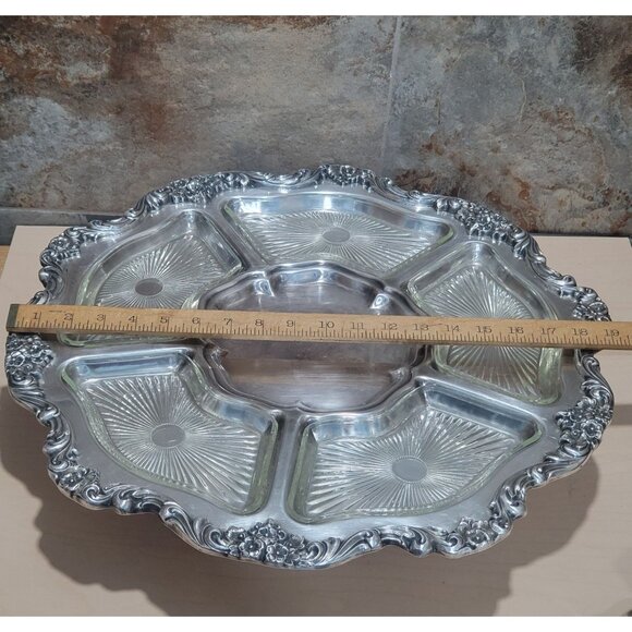 Vintage Silver Plated Lazy Susan Serving Platter 19" Turn Table Vegetable Dip C - Picture 7 of 13